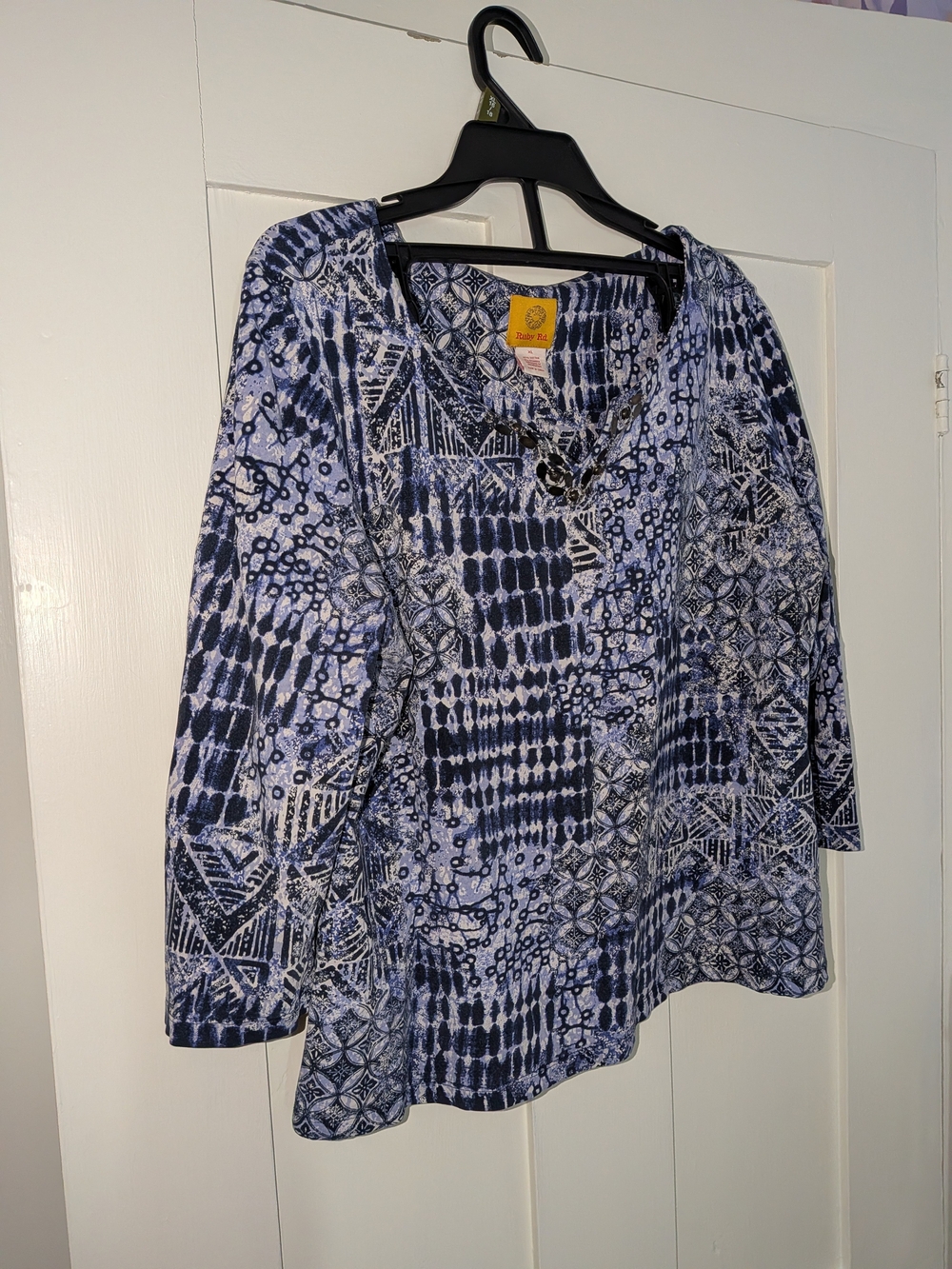Ruby Rd. Navy and White Patterned Women's Blouse